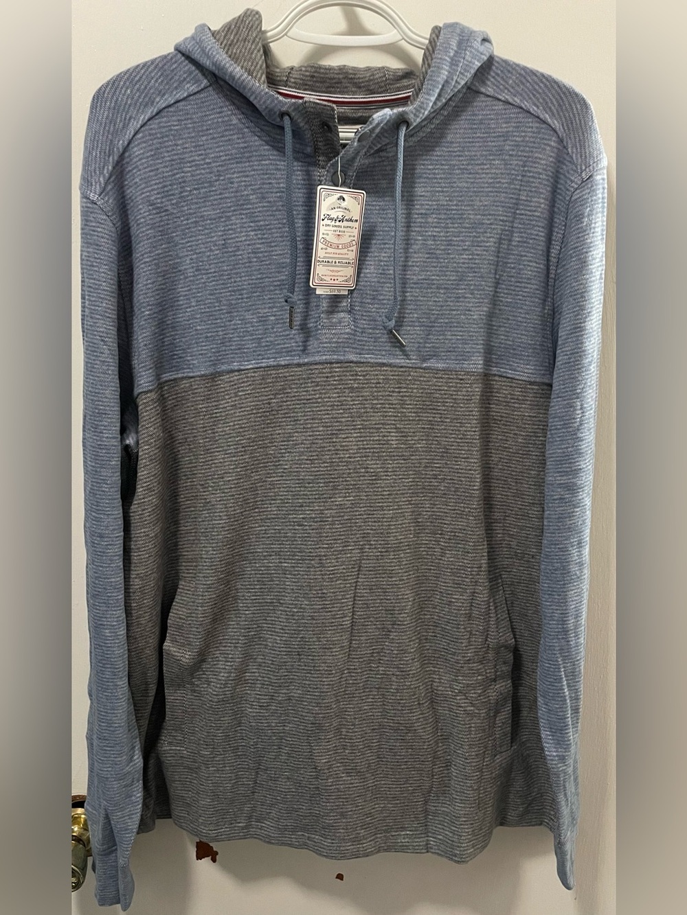 Flag & Anthem Men's Blue Gray Two-Tone Hooded Pullover Sweatshirt Size Medium M